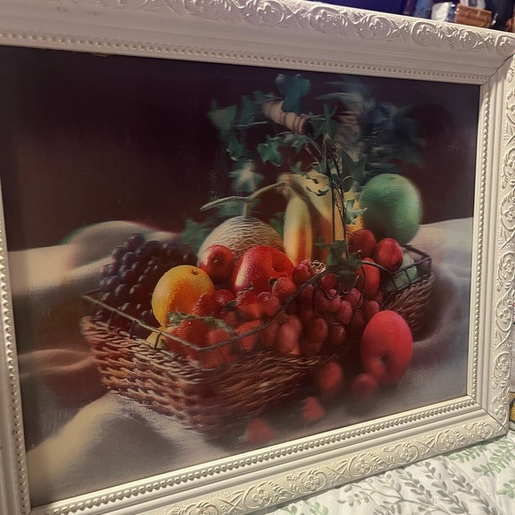 Framed Fruit Basket Art Print- 2in one images-vintage - Picture 1 of 4
